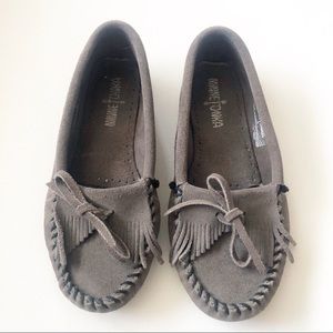 Minnetonka Gray Kilty Hardsole Moccasin